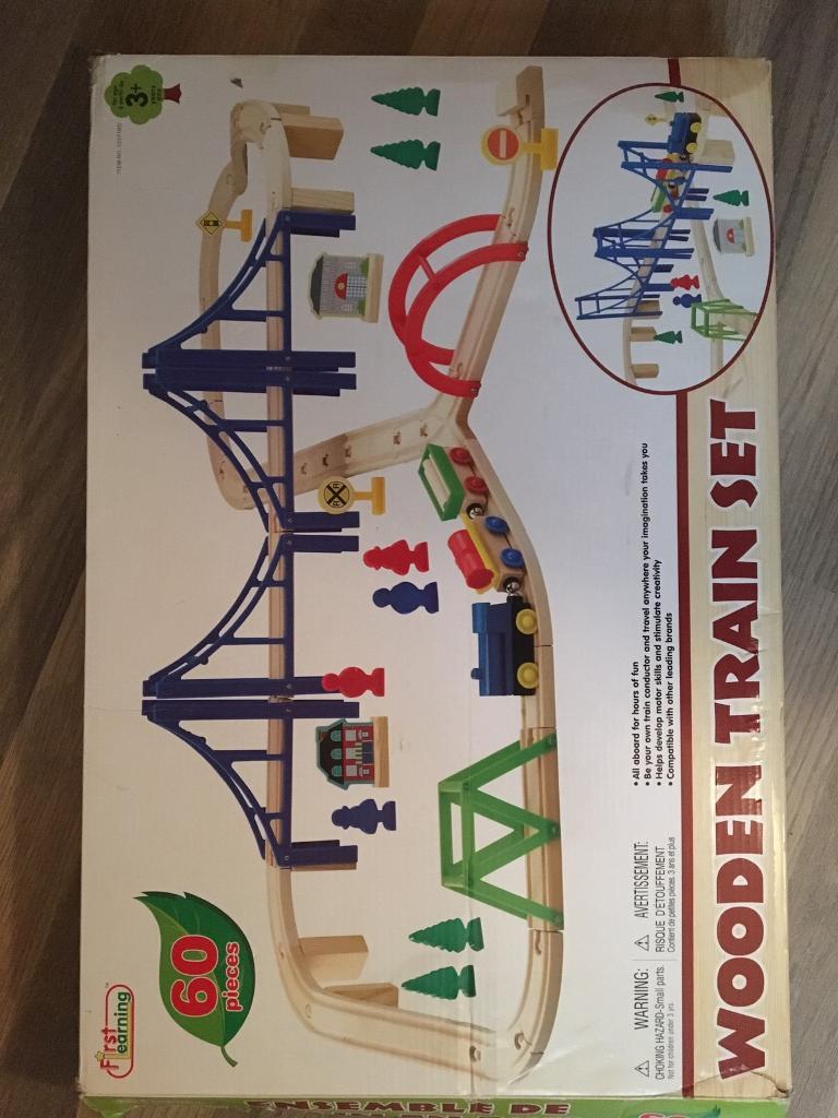 first learning wooden train set 60 pieces